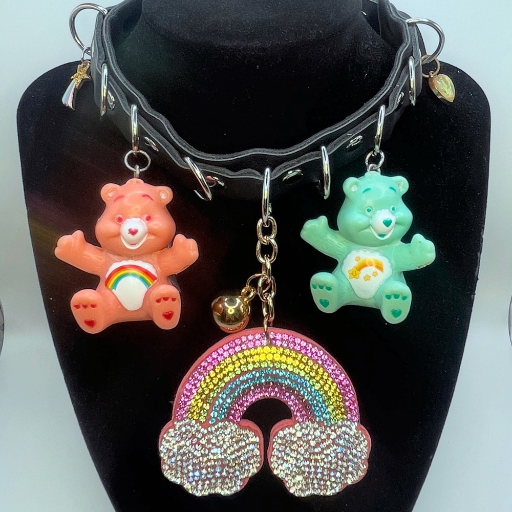 Rainbow goth Care Bear choker